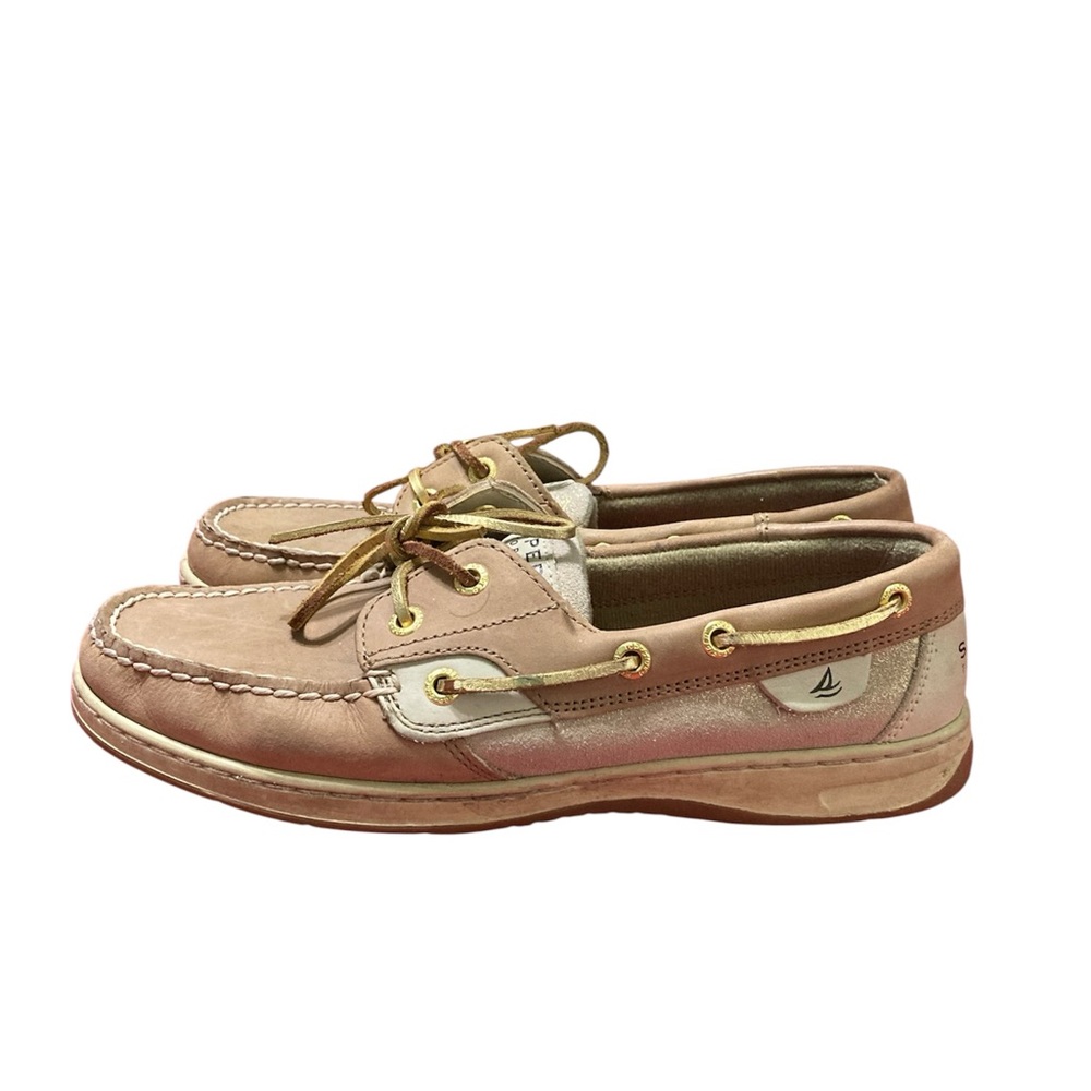 Sperry Tan Boat Shoes with Gold Accents Ladies Size 8.5M